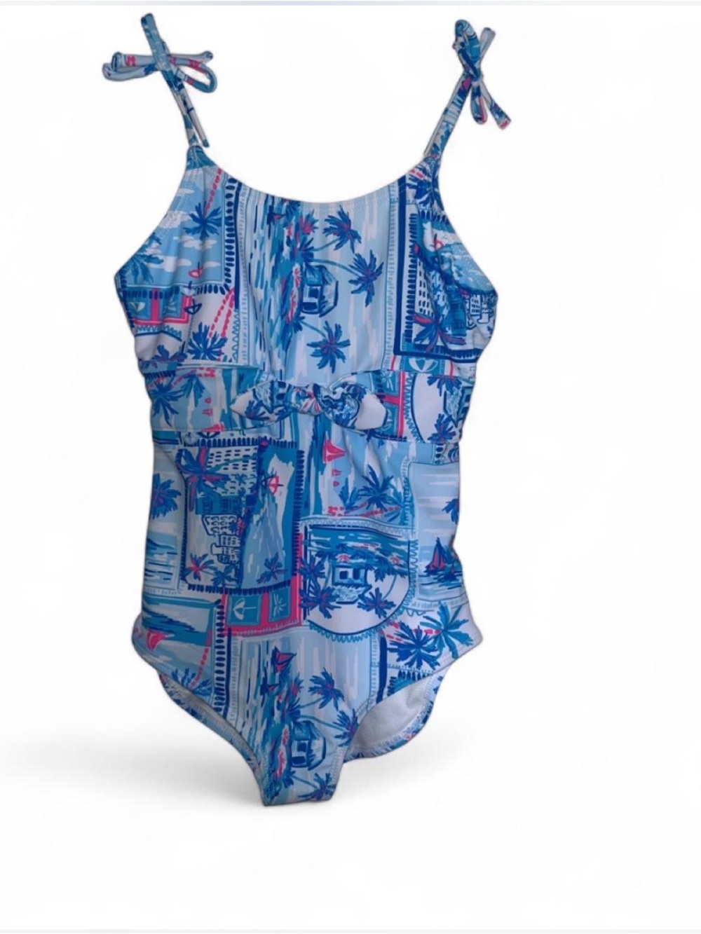 Juicy Couture Blue Tropical Print One-Piece Swimsuit with Tie Straps